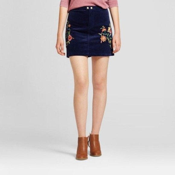 Mossimo Supply Co. Dresses & Skirts - Mossimo Supply Co Navy Blue Corduroy Floral Skirt
